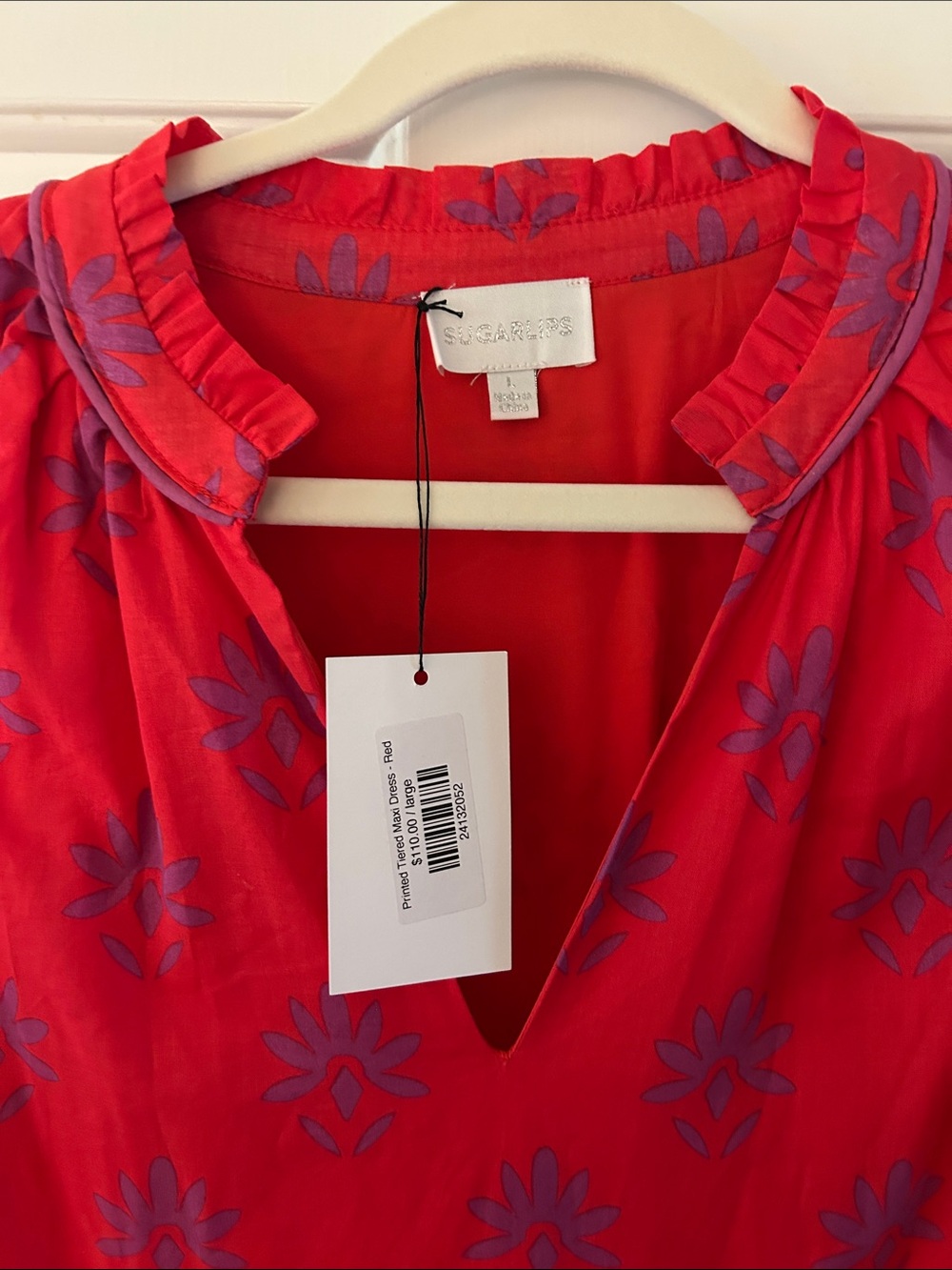Sugar Lips Printed Tiered Maxi Dress Red Purple L NWT - Picture 2 of 3